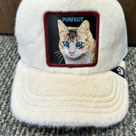 Goorin Trucker Snapback Hat Cap Purfect Kitty Cat Iron Lithium Neon 55.0 Cream